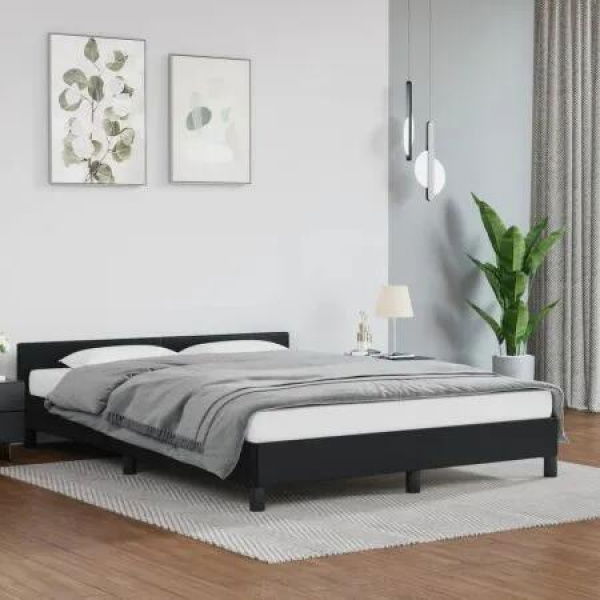 Bed Frame with Headboard Black 153x203 cm Queen Faux Leather