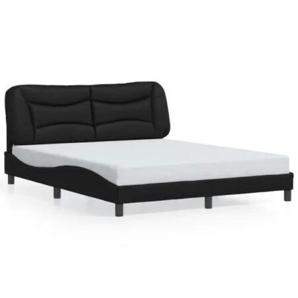 Bed Frame with Headboard Black 153x203 cm Queen Size Faux Leather