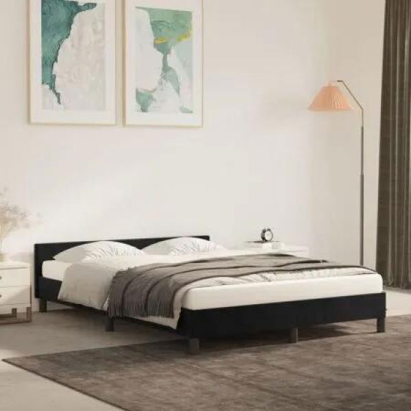 Bed Frame with Headboard Black 153x203 cm Queen Velvet