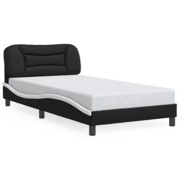 Bed Frame with Headboard Black and White 106x203 cm King Single Size Faux Leather