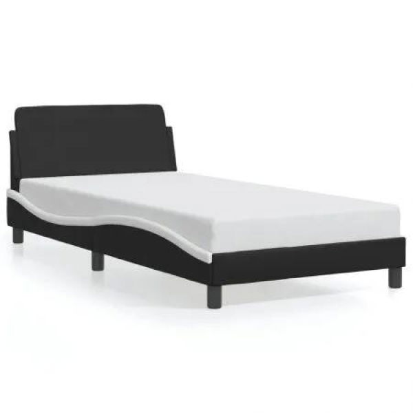 Bed Frame with Headboard Black and White 107x203 cm Faux Leather