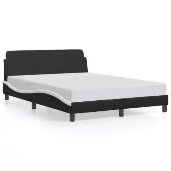 Bed Frame with Headboard Black and White 137x190 cm Faux Leather