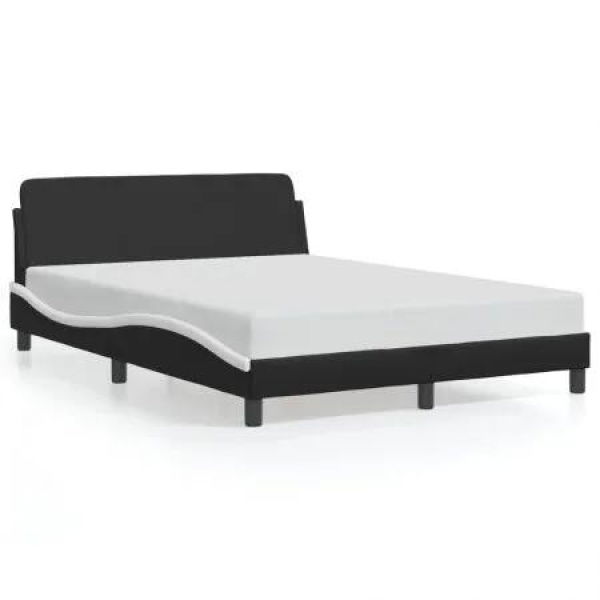 Bed Frame with Headboard Black and White 137x190 cm Faux Leather