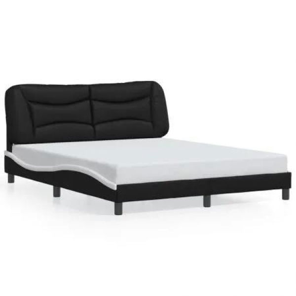 Bed Frame with Headboard Black and White 152x203 cm Faux Leather