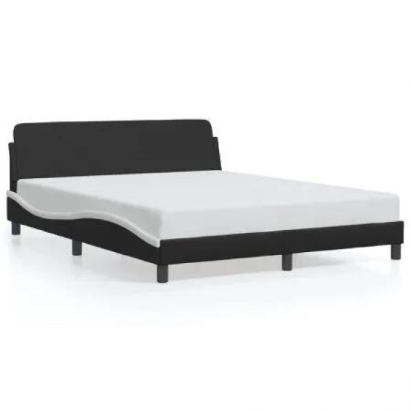 Bed Frame with Headboard Black and White 152x203 cm Faux Leather