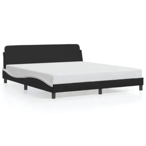 Bed Frame with Headboard Black and White 183x203 cm King Size Faux Leather