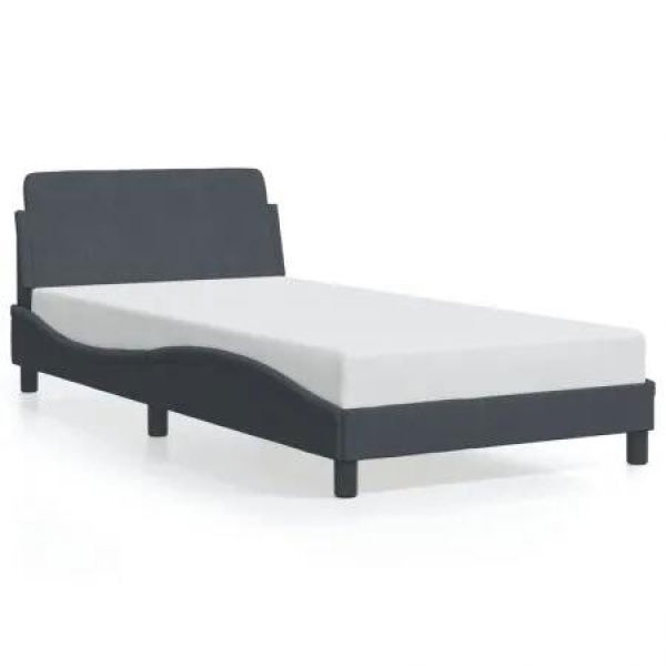 Bed Frame with Headboard Dark Grey 107x203 cm Velvet