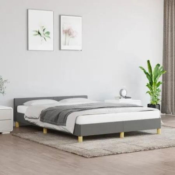 Bed Frame with Headboard Dark Grey 137x187 cm Double Fabric