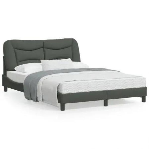 Bed Frame with Headboard Dark Grey 137x187 cm Double Size Fabric