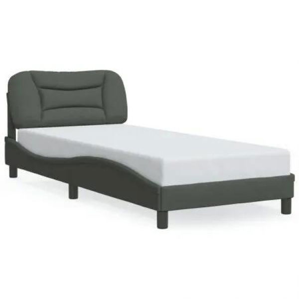 Bed Frame with Headboard Dark Grey 92x187 cm Single Size Fabric