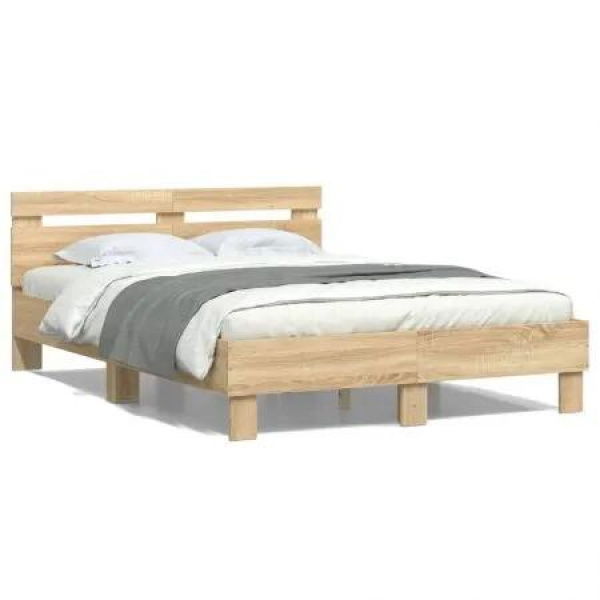 Bed Frame with Headboard Sonoma Oak 135x190 cm Engineered Wood