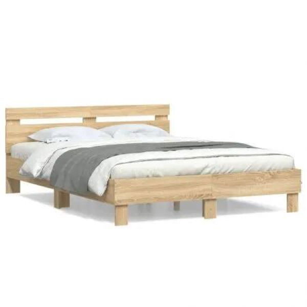 Bed Frame with Headboard Sonoma Oak 150x200 cm Engineered Wood