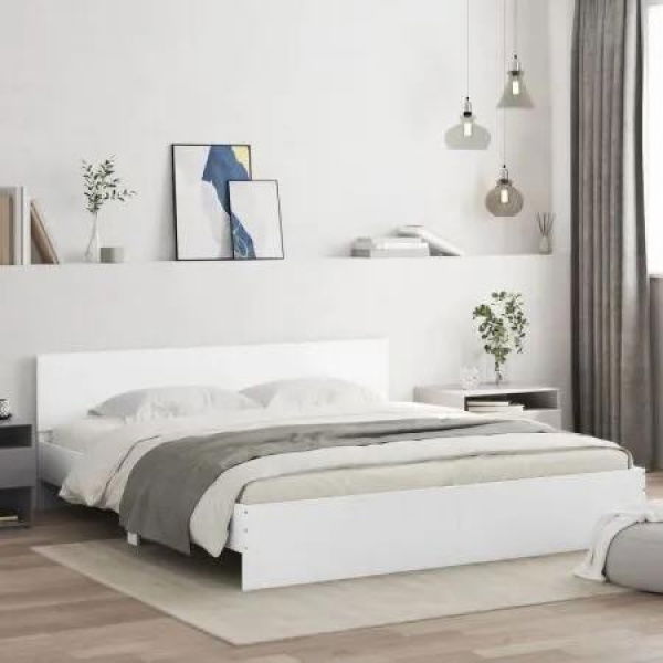 Bed Frame with Headboard White 183x203 cm King Size