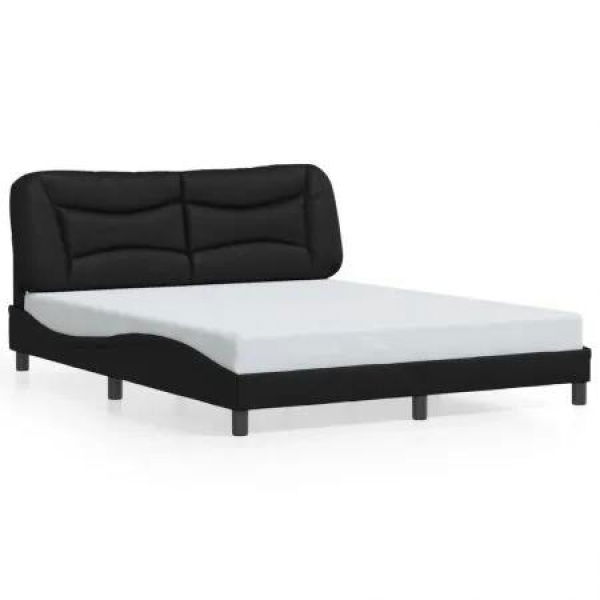 Bed Frame with LED Light Black 152x203 cm Faux Leather