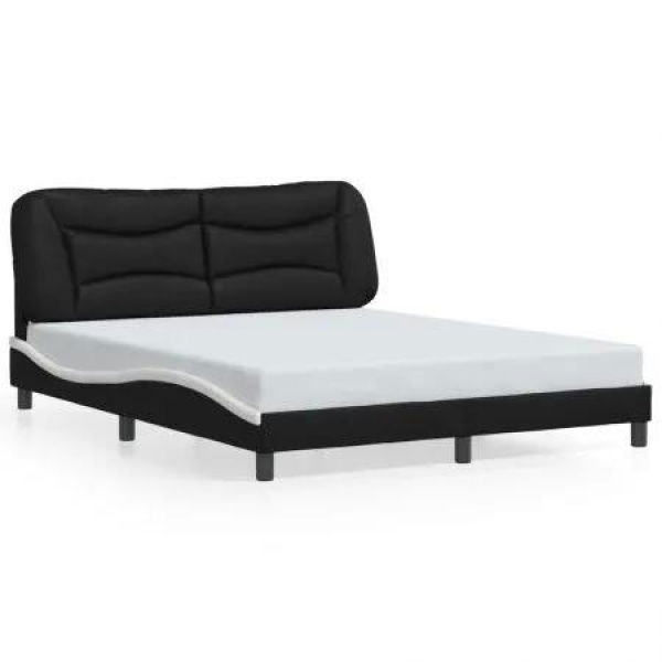 Bed Frame with LED Light Black and White 152x203 cm Faux Leather