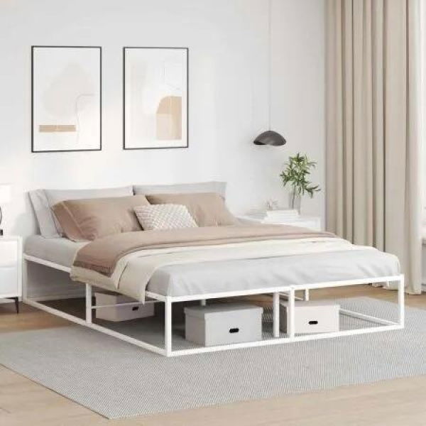 Bed Frame without Mattress White 153x203 cm Queen Metal