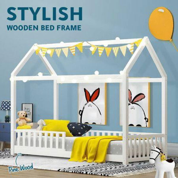 Bed Frame Wooden Single Size Timber House Wood Mattress Base Platform Kids Bedroom Furniture