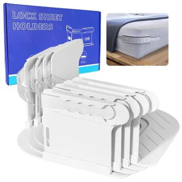 Bed Sheet Holder with Lock Strips 4Pcs Heavy Duty Lock Sheet Holders for Corners Keep Sheets Firm and Tight Fit All Mattress Easy Installation