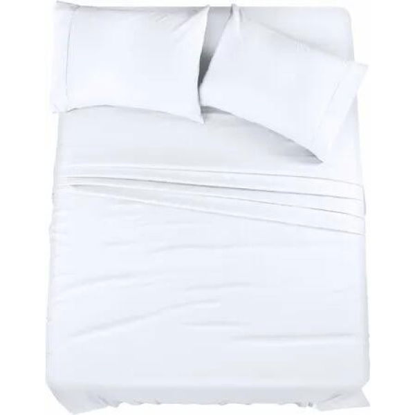 Bedding Sheets Set 4 Piece Bedding Brushed Microfiber Shrinkage and Fade Resistant Easy Care (Full Size White)