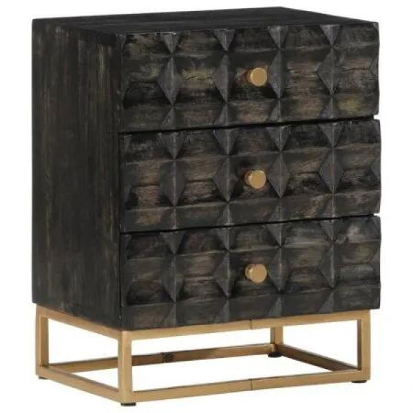 Bedside Cabinet Black 40x29x50 cm Solid Wood Mango