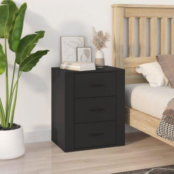 Bedside Cabinet Black 50x36x60 Cm Engineered Wood