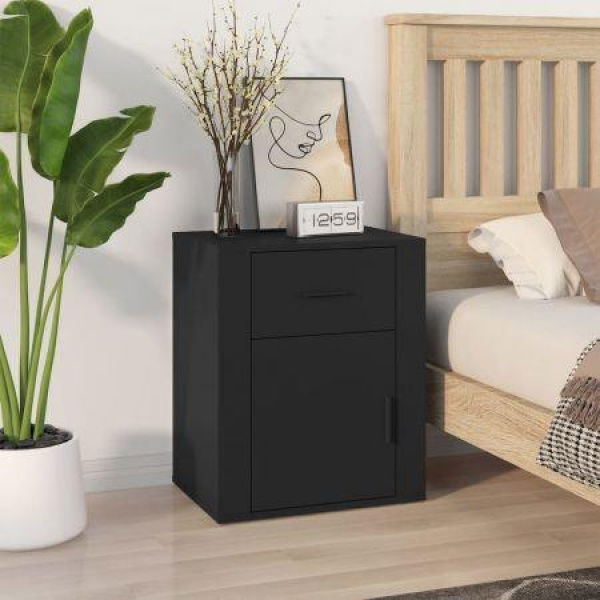 Bedside Cabinet Black 50x36x60 Cm Engineered Wood