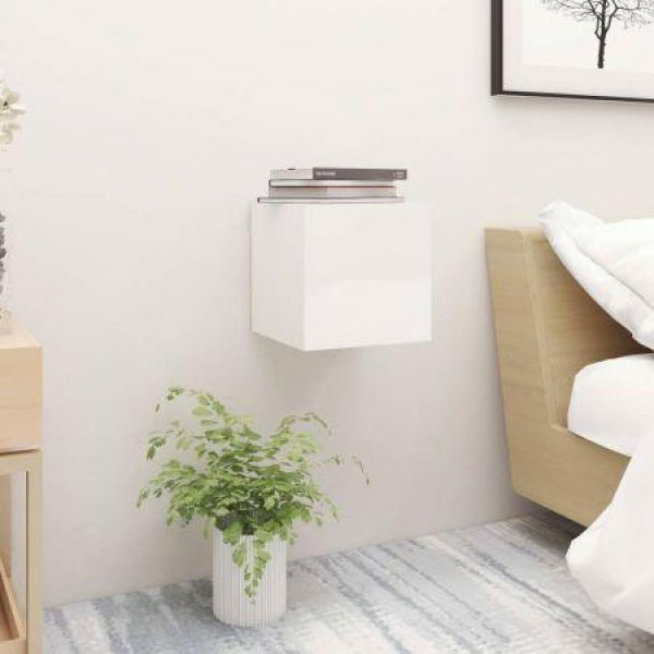 Bedside Cabinet High Gloss White 30.5x30x30 Cm Chipboard.