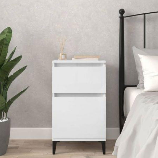 Bedside Cabinet High Gloss White 40x35x70 Cm