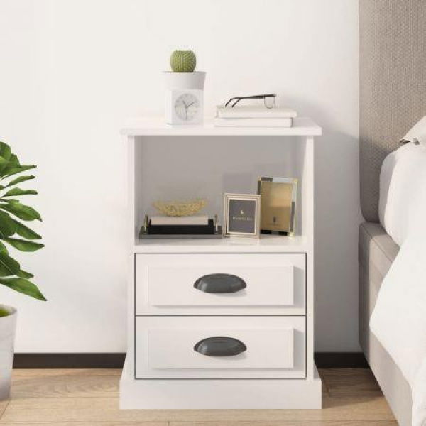 Bedside Cabinet High Gloss White 43x36x60 Cm