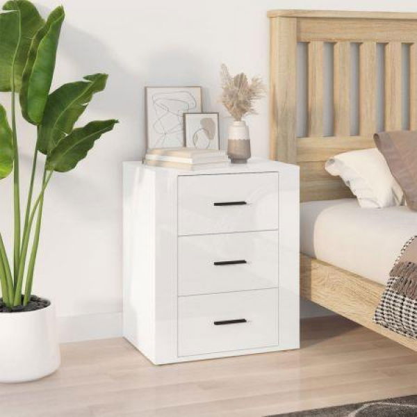 Bedside Cabinet High Gloss White 50x36x60 Cm Engineered Wood