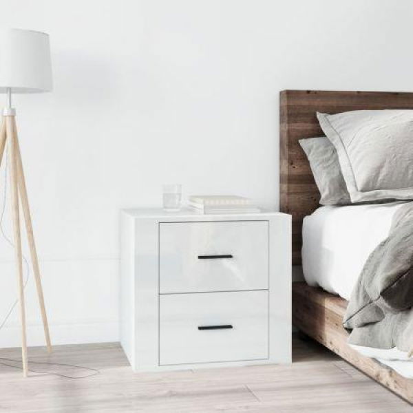 Bedside Cabinet High Gloss White 50x39x47 Cm