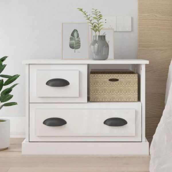 Bedside Cabinet High Gloss White 60x39x45 Cm