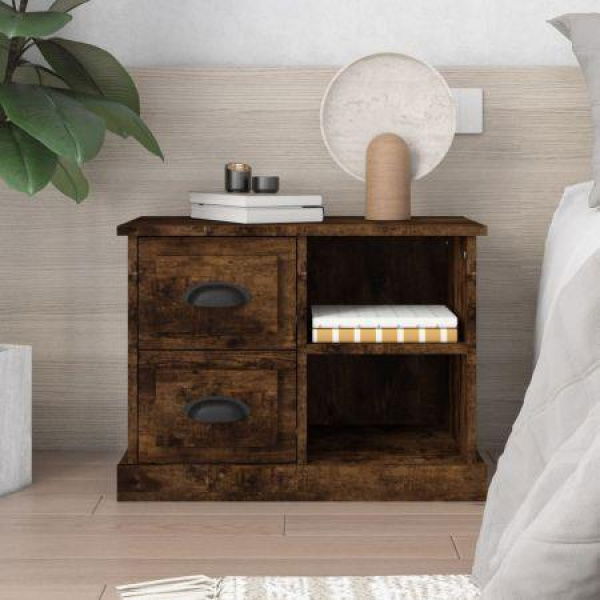 Bedside Cabinet Smoked Oak 60x35.5x45 Cm.