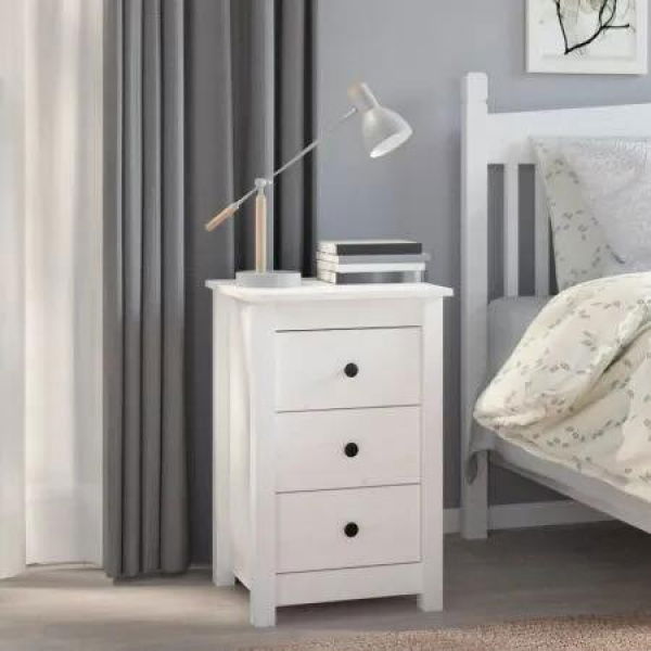 Bedside Cabinet White 40x35x61.5 cm Solid Wood Pine