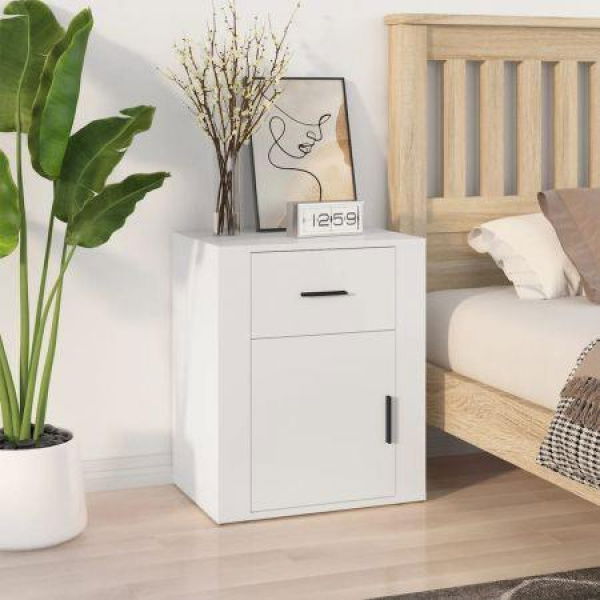 Bedside Cabinet White 50x36x60 Cm Engineered Wood