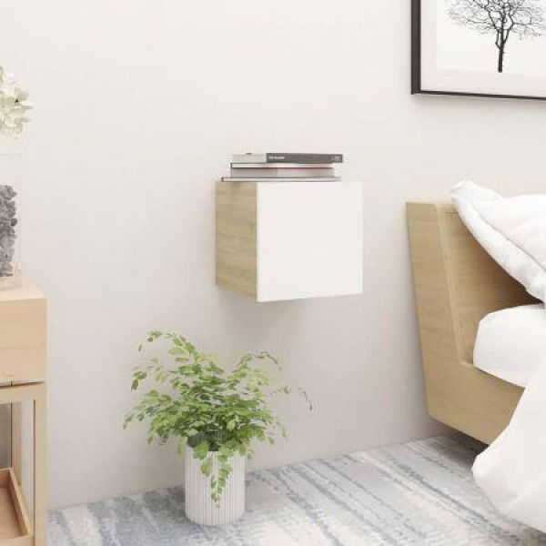 Bedside Cabinet White And Sonoma Oak 30.5x30x30 Cm Chipboard.