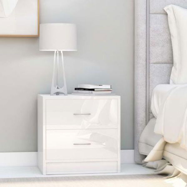 Bedside Cabinets 2 Pcs High Gloss White 40x30x40 Cm Chipboard