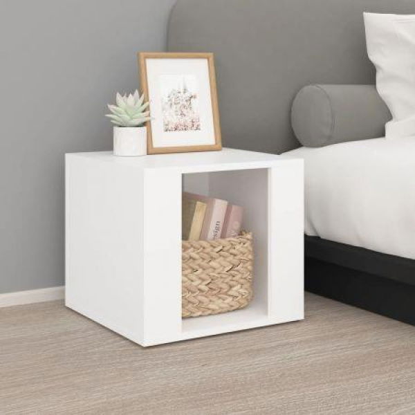 Bedside Table White 41x40x36 Cm Engineered Wood