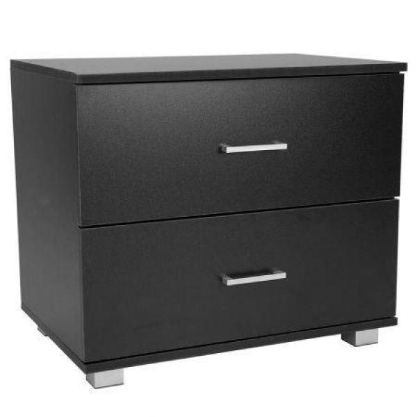 Bedside Table With Drawers MDF Wood - Black