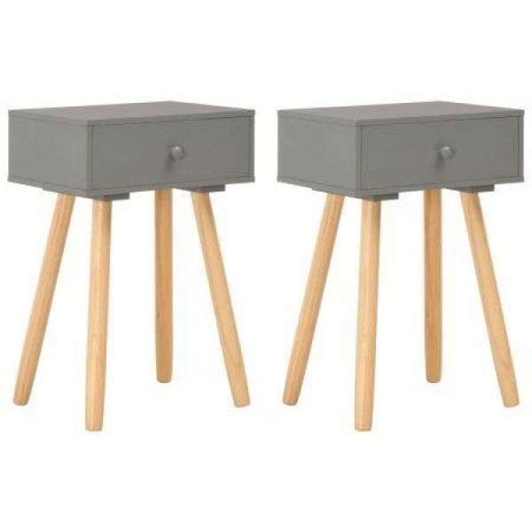 Bedside Tables 2 Pcs Grey Solid Pinewood