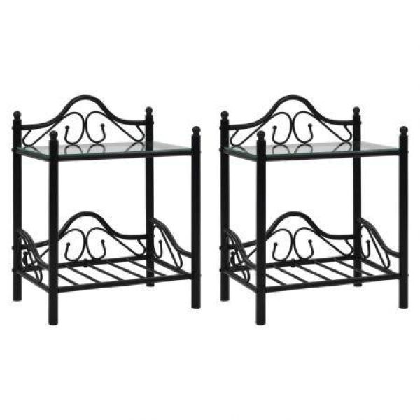 Bedside Tables 2 Pcs Steel And Tempered Glass 45x305x60 Cm Black