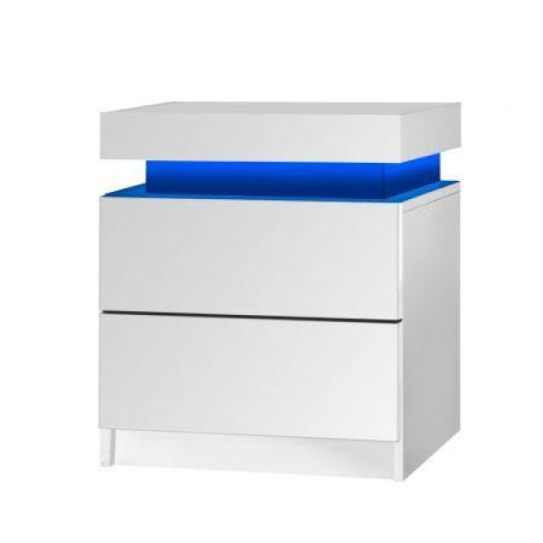 Bedside Tables Side Table 2 Drawers RGB LED High Gloss Nightstand Cabinet