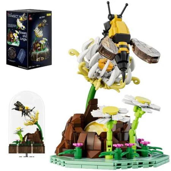 Bee Insect Collection Building Set with Music Display Box Bouquet Set for Kids 8+ Office Home Decor DIY Blocks Toy