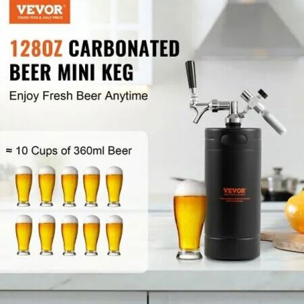 Beer Growler Tap System, 4L Mini Keg, 304 Stainless Steel Pressurized Beer Growler, Keg Growler with Pressure Display, CO2 Regulator Faucet, Leak-Proof Ring For Draft, Homebrew, Craft Beer