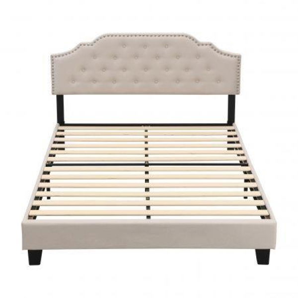 BEF02 Double Size Bed Frame Base Mattress Platform Beige