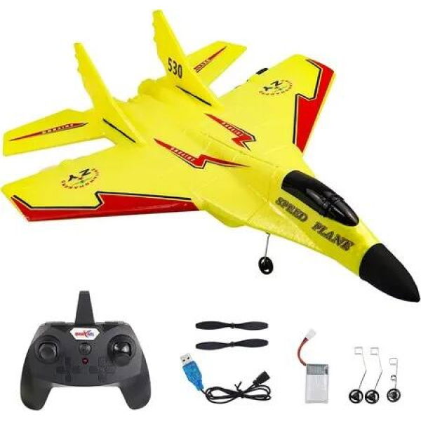 Beginner-Friendly 2.4GHz Remote Control Airplane: Easy to Fly Yellow RC Plane with Self-Balancing Gyroscope for Smooth and Stable Flight