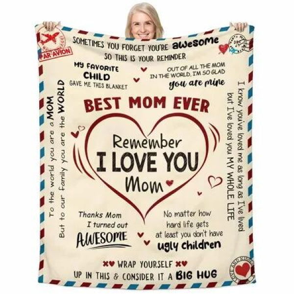 Beige Cozy Romantic I Love You Throw Blanket for Mom Mothers Day Gifts Wife Women Girlfriend Grandma 130*150cm