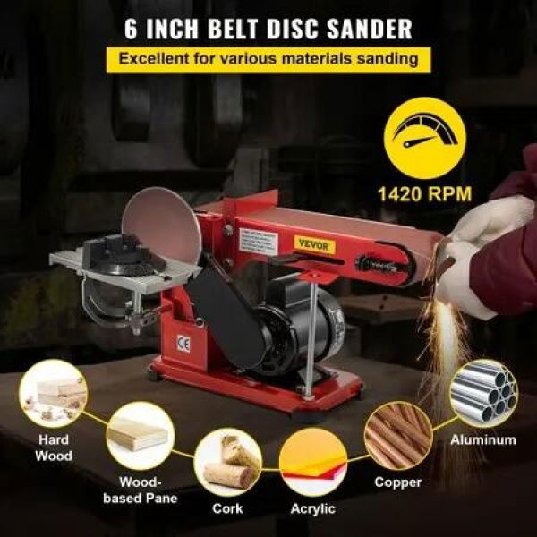 Belt Sander 4' x 36', Disc Combo Sander 6',Electric Adjustable Bench Belt Sander 375W,Grinder Bench Sanding Machine With 4 Rubber Foot Pad