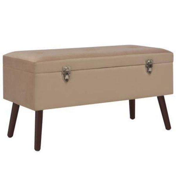 Bench With Storage Compartment Beige 80 Cm Velvet