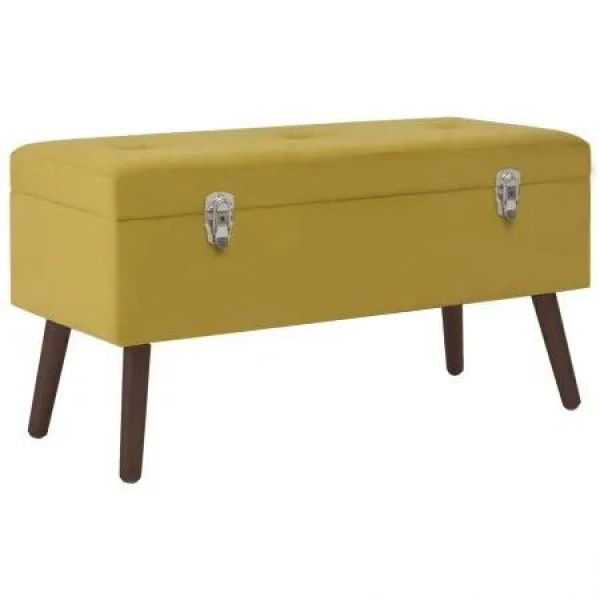 Bench with Storage Compartment Mustard Yellow 80 cm Velvet